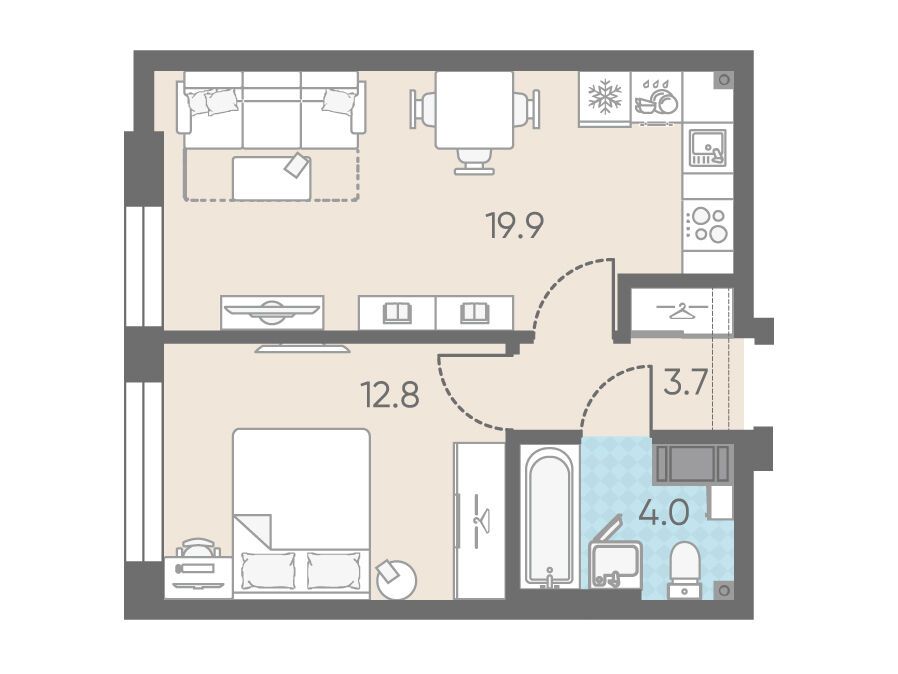 Планировка: 1-комн. квартира 40.40 м² в новостройке ЖК ЛСР Измайловский