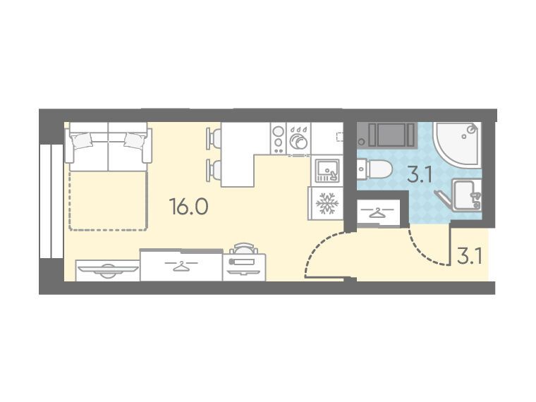 Планировка: Студия 22.20 м² в новостройке ЖК ЛСР Измайловский