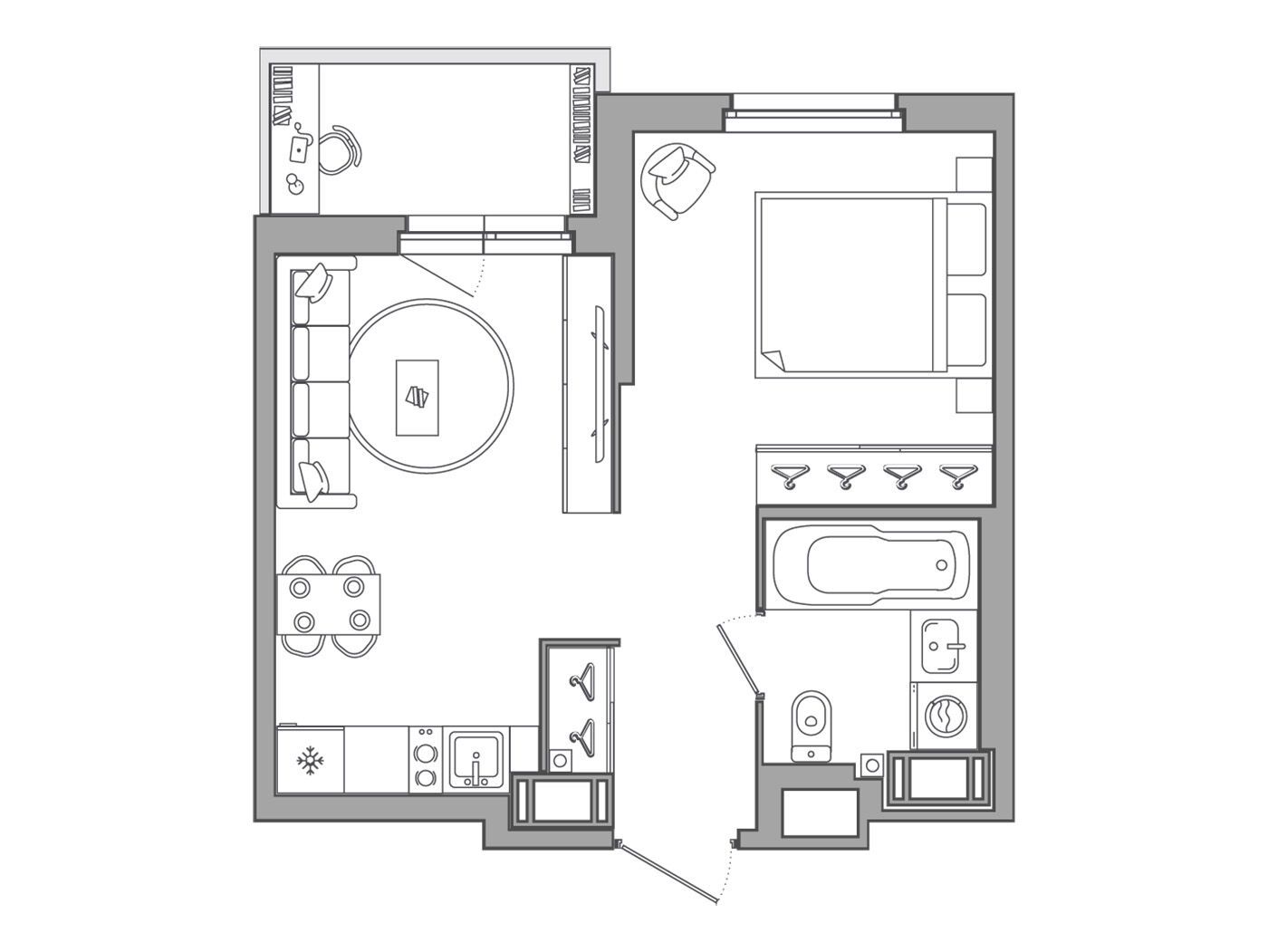 Планировка: 1-комн. квартира 30.75 м² в новостройке ЖК Симпл