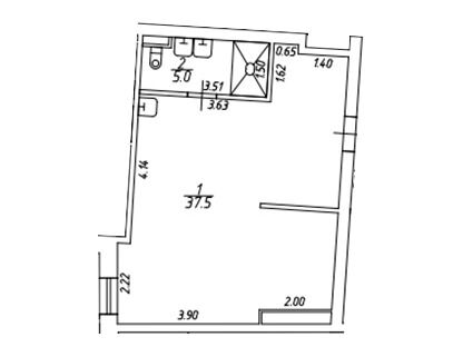 Планировка: Студия 42.50 м² в новостройке IZZZI на Гороховой