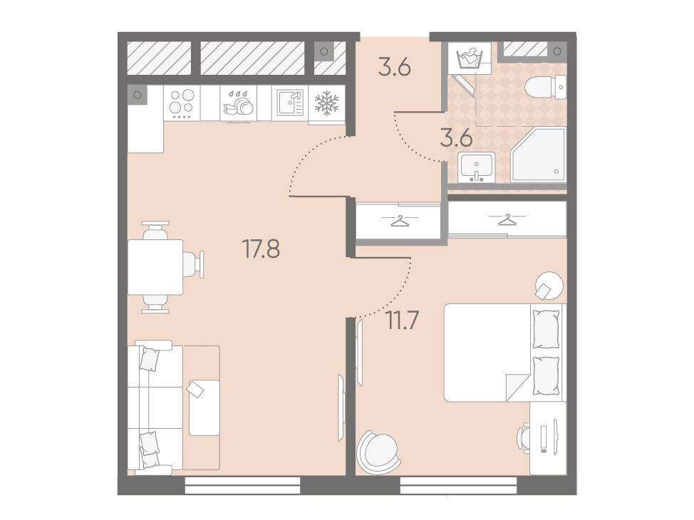 Планировка: 1-комн. квартира 36.70 м² в новостройке Пулково Лайк