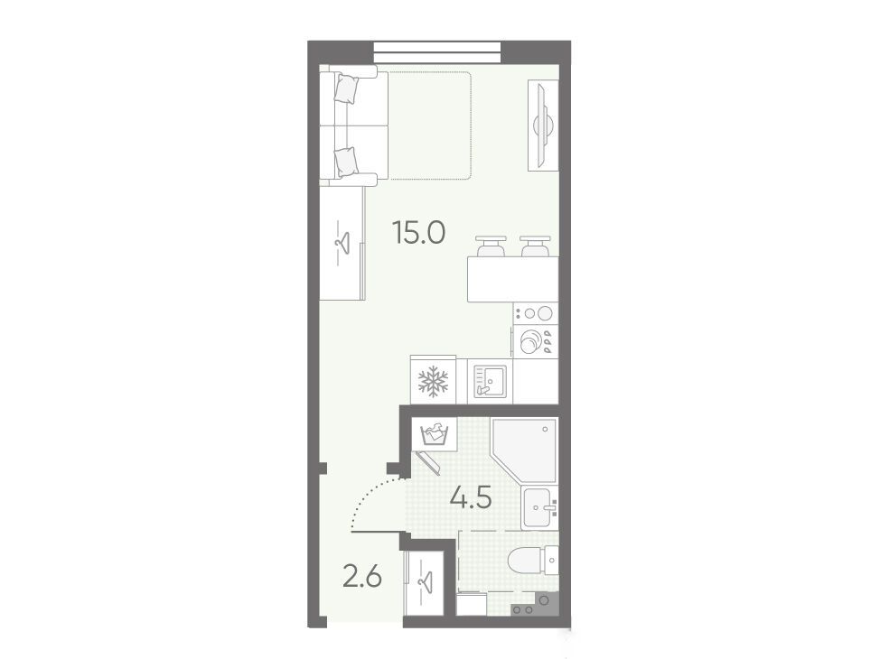 Планировка: Студия 22.10 м² в новостройке ЖК Пулково Лайк