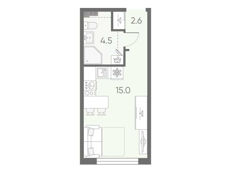 Планировка: Студия 22.10 м² в новостройке ЖК Пулково Лайк