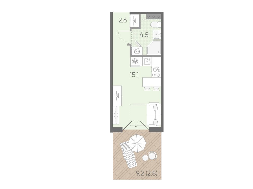 Планировка: Студия 25.00 м² в новостройке Пулково Лайк