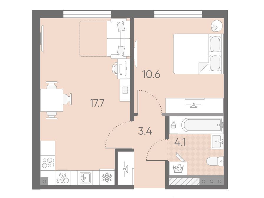 Планировка: 1-комн. квартира 35.80 м² в новостройке Пулково Лайк