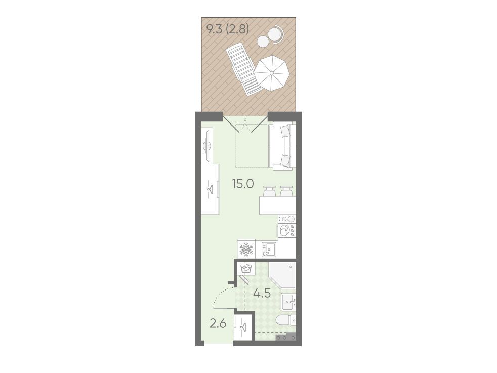 Планировка: Студия 24.90 м² в новостройке ЖК Пулково Лайк
