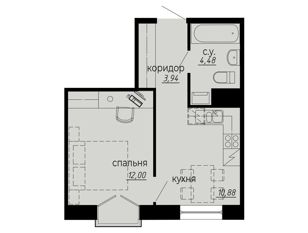 Планировка: 1-комн. квартира 31.30 м² в новостройке Айди Политех