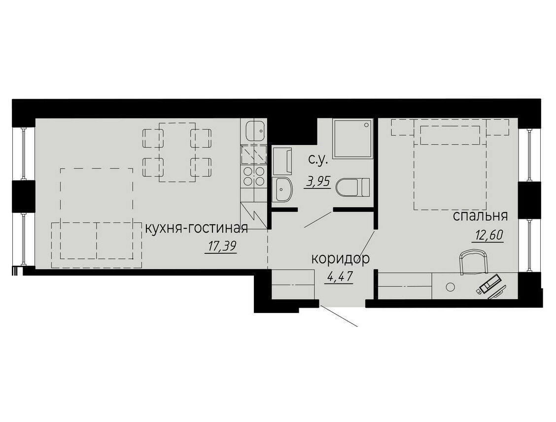 Планировка: 2-комн. квартира 38.41 м² в новостройке Айди Политех