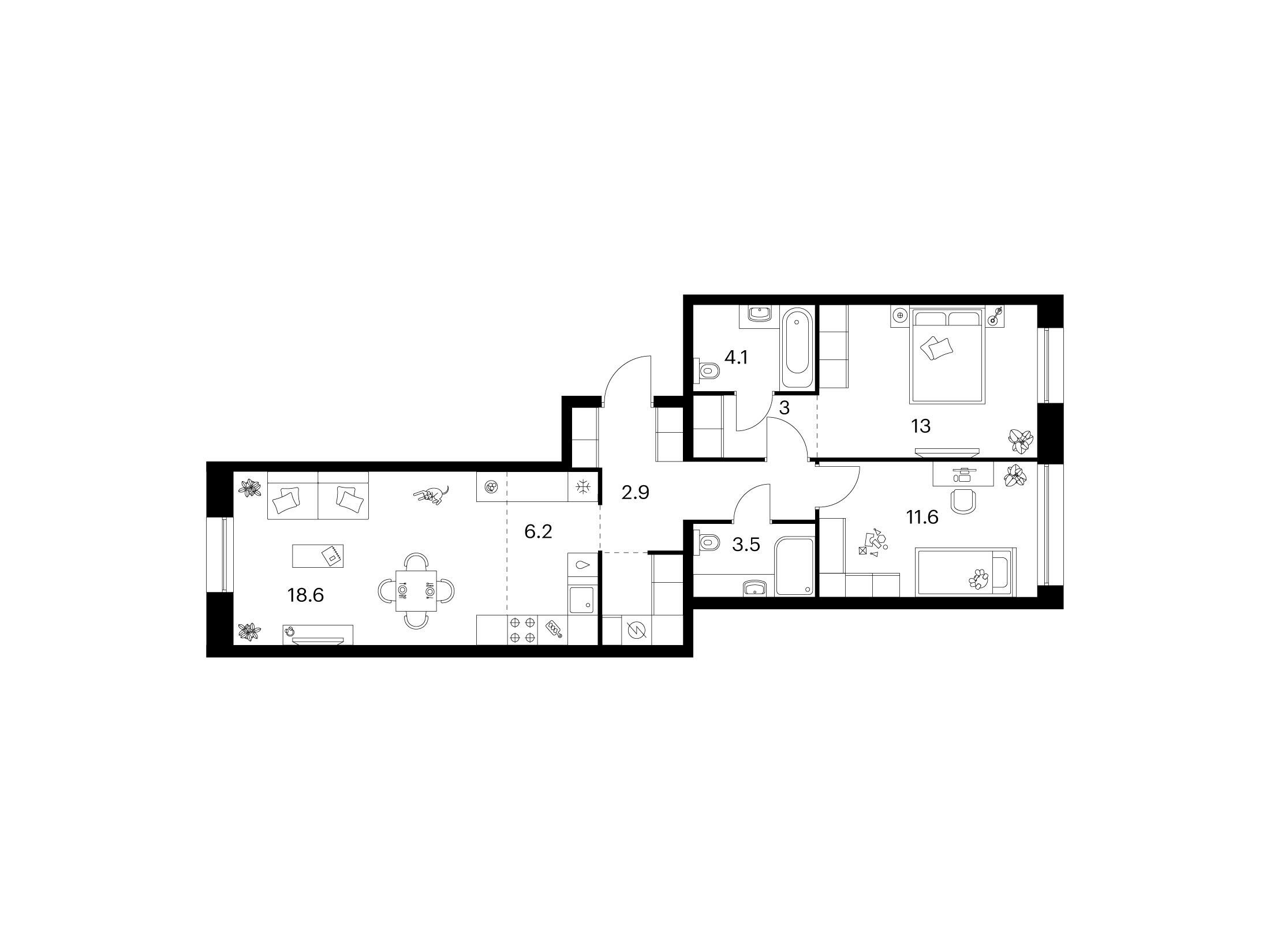 Планировка: 2-комн. квартира 71.10 м² в новостройке Шкиперский 19