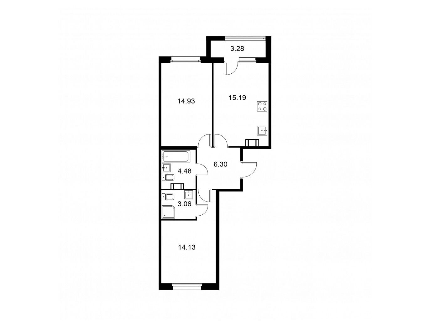 Планировка: 2-комн. квартира 59.73 м² в новостройке Квартал Заречье