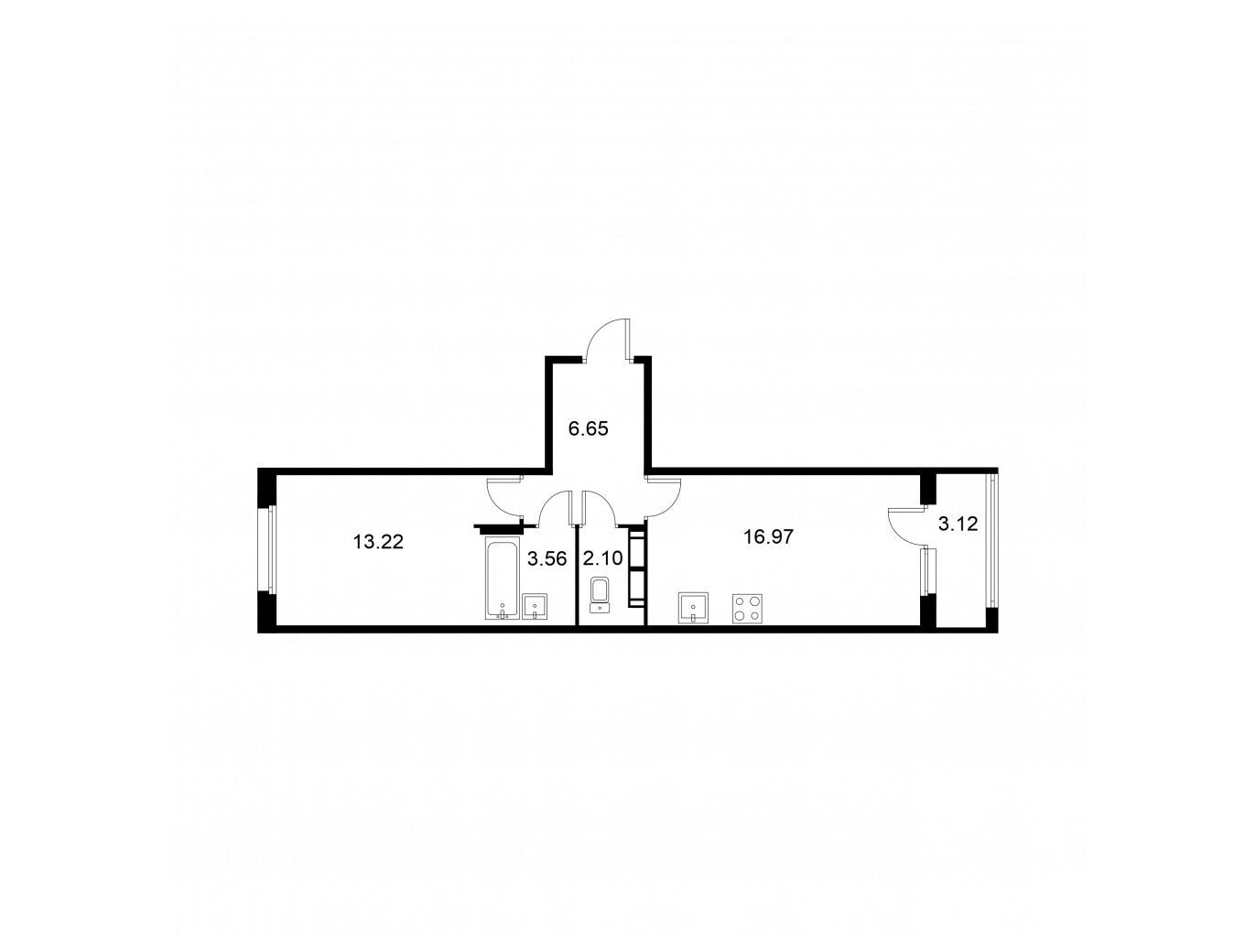 Планировка: 1-комн. квартира 44.06 м² в новостройке ЖК Квартал Заречье