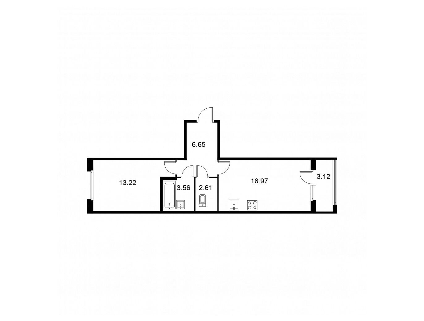 Планировка: 1-комн. квартира 44.57 м² в новостройке ЖК Квартал Заречье