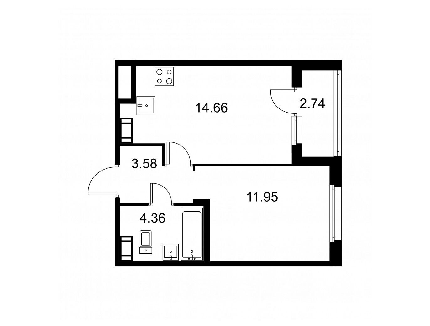 Планировка: 1-комн. квартира 35.92 м² в новостройке ЖК Квартал Заречье
