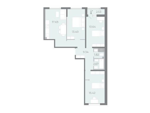 Планировка: 3-комн. квартира 74.70 м² в новостройке Морская набережная