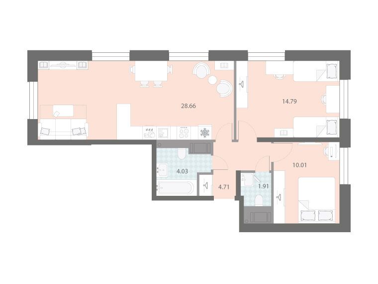 Планировка: 2-комн. квартира 64.11 м² в новостройке Цивилизация на Неве