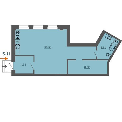 Планировка: 1-комн. квартира 57.70 м² в новостройке Лахта Парк