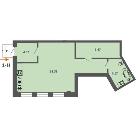 Планировка: 1-комн. квартира 57.30 м² в новостройке Лахта Парк