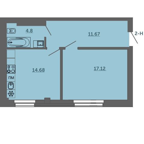 Планировка: 1-комн. квартира 48.30 м² в новостройке Лахта Парк