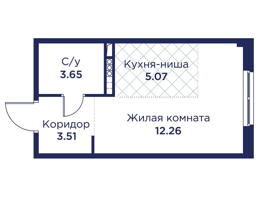 Планировка: Студия 24.49 м² в новостройке Кронфорт. Центральный