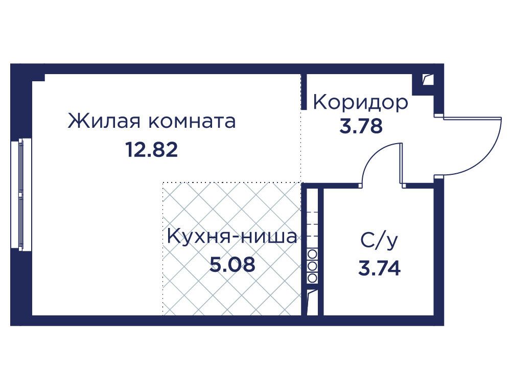 Планировка: Студия 25.42 м² в новостройке Кронфорт. Центральный
