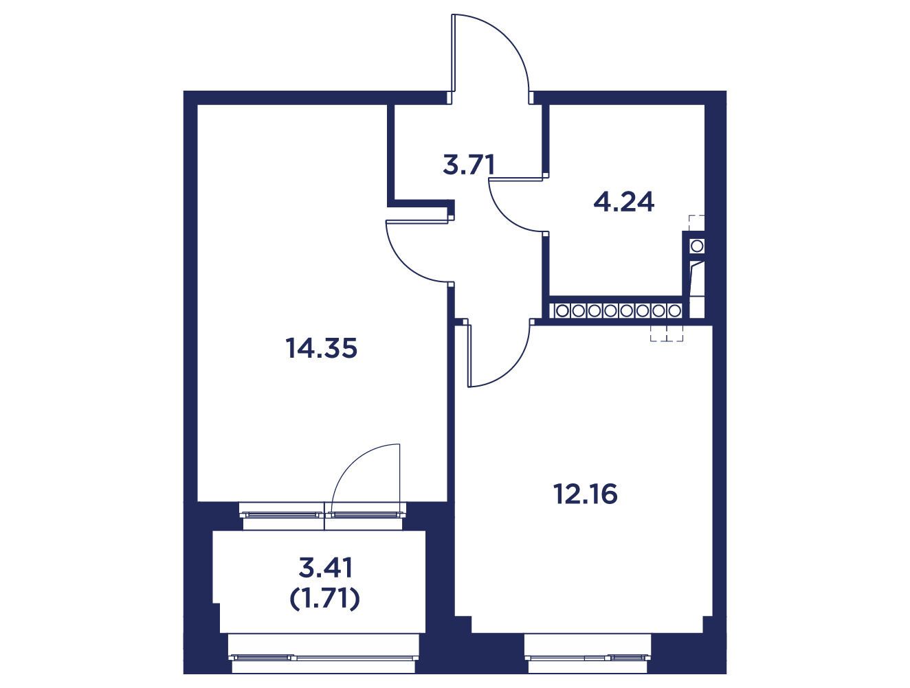 Планировка: 1-комн. квартира 36.17 м² в новостройке Кронфорт. Центральный