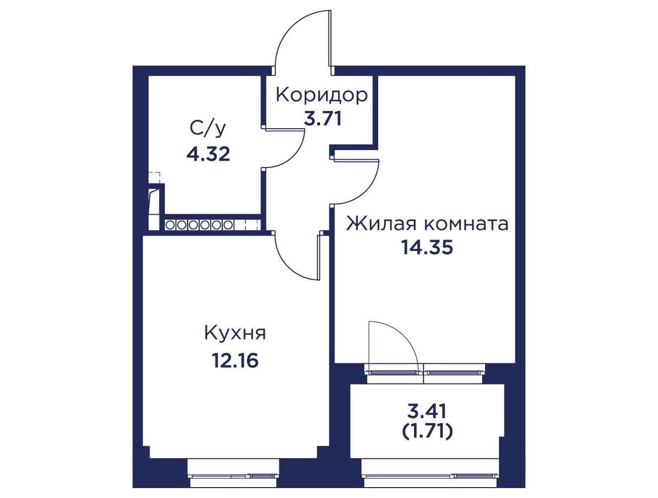 Планировка: 1-комн. квартира 36.25 м² в новостройке ЖК Кронфорт Центральный