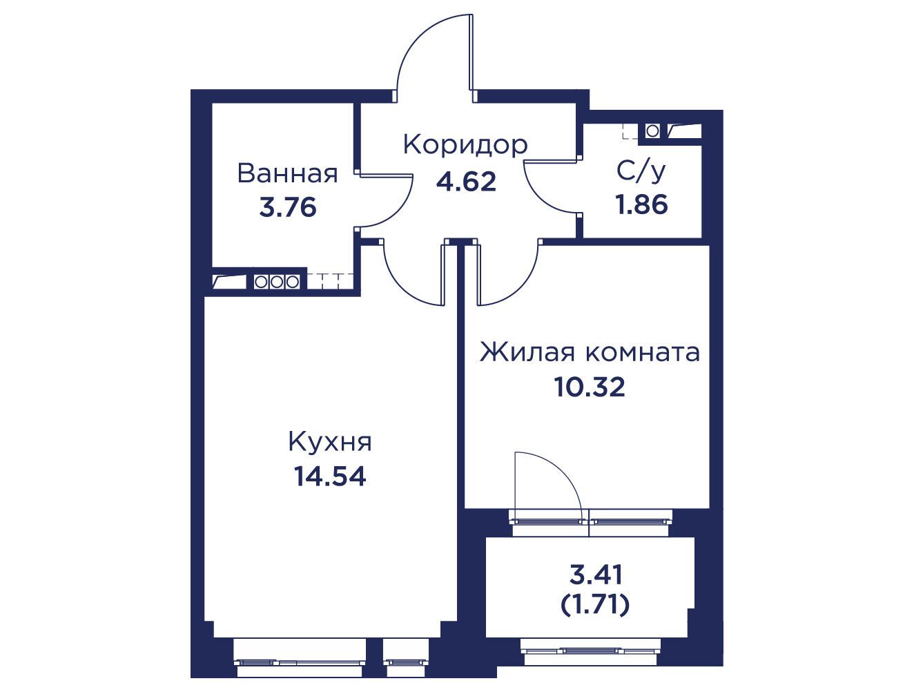 Планировка: 1-комн. квартира 36.81 м² в новостройке ЖК Кронфорт Центральный