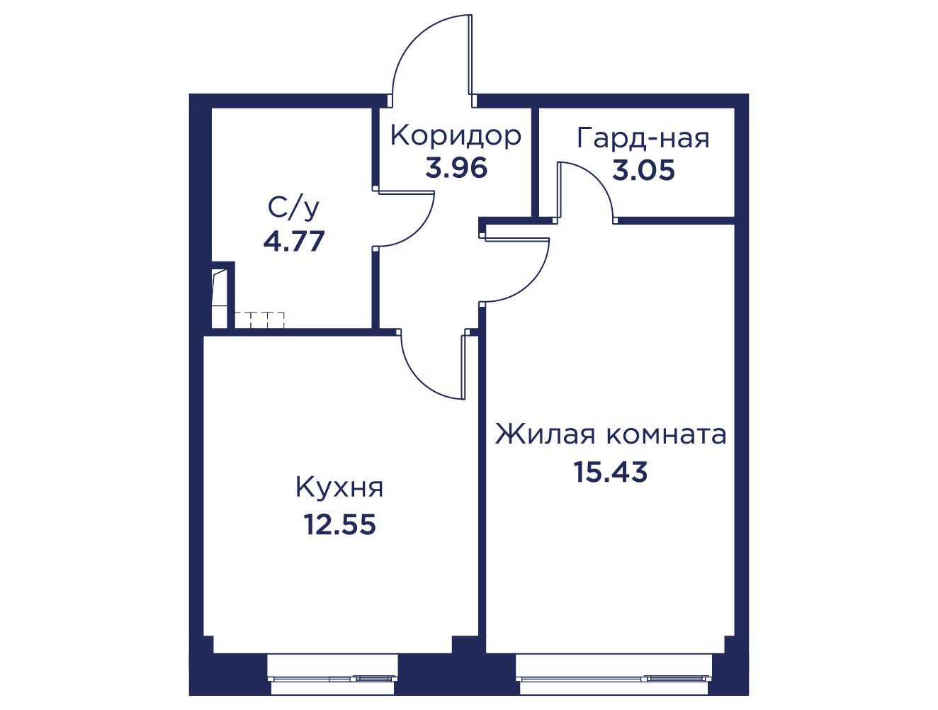 Планировка: 1-комн. квартира 39.76 м² в новостройке ЖК Кронфорт Центральный