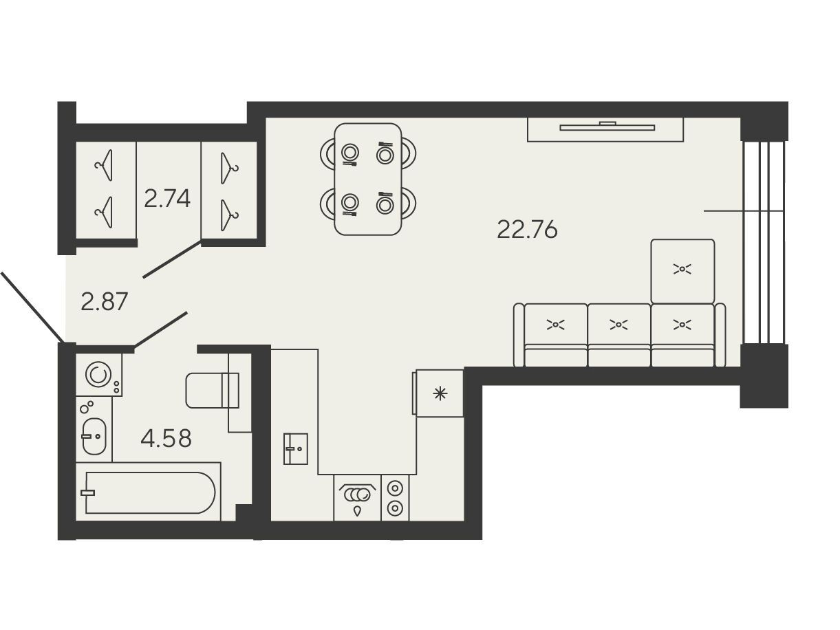Планировка: 1-комн. квартира 32.95 м² в новостройке ЖК Башни Элемент