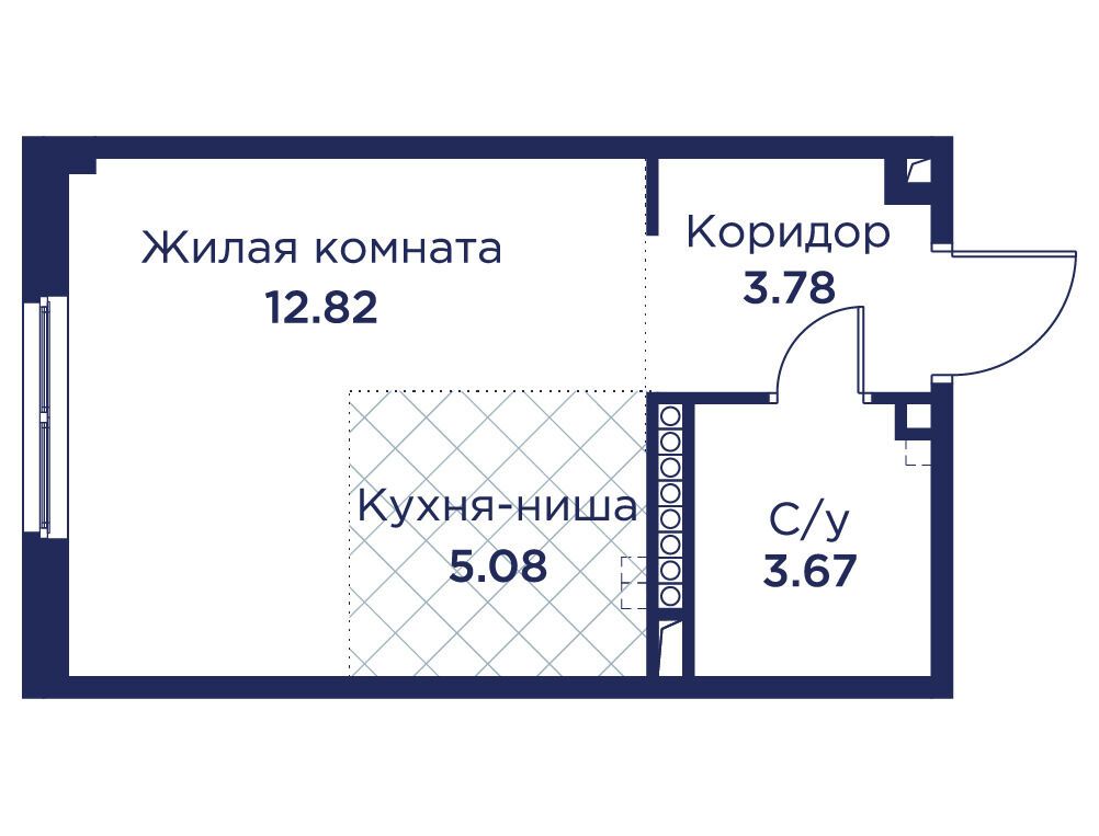 Планировка: Студия 25.35 м² в новостройке ЖК Кронфорт Центральный