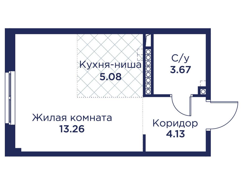 Планировка: Студия 26.14 м² в новостройке ЖК Кронфорт Центральный