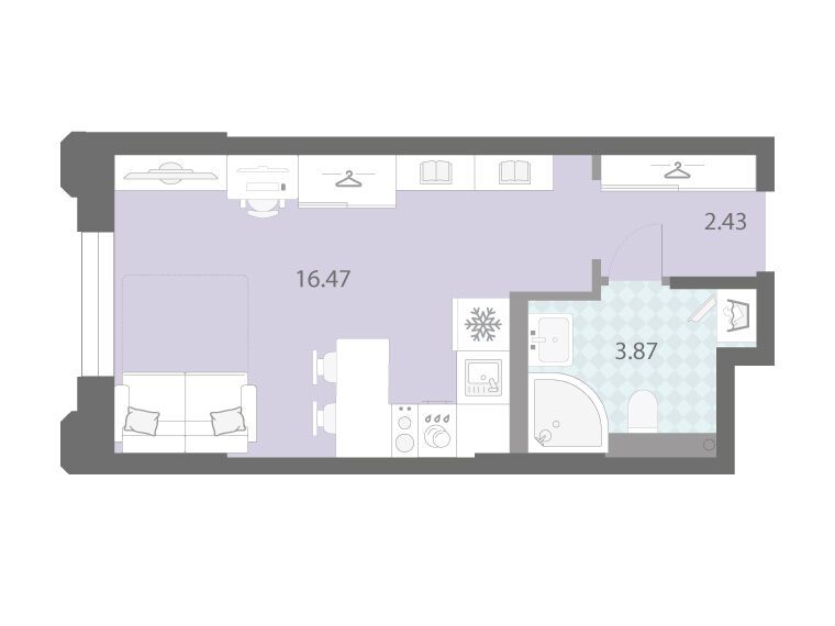Планировка: Студия 22.77 м² в новостройке Цивилизация на Неве