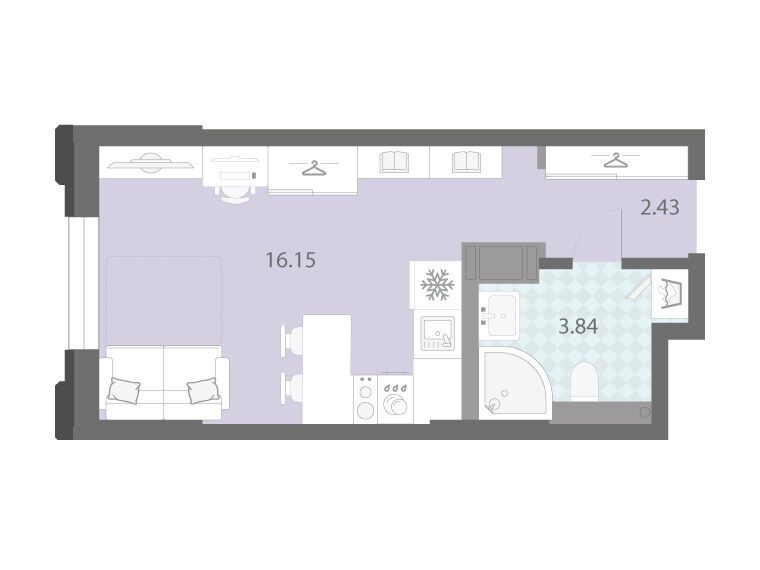 Планировка: Студия 22.42 м² в новостройке Цивилизация на Неве