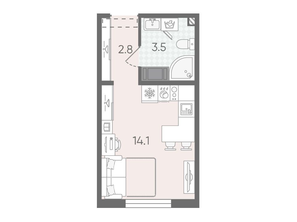 Планировка: Студия 20.40 м² в новостройке Пейзажный квартал