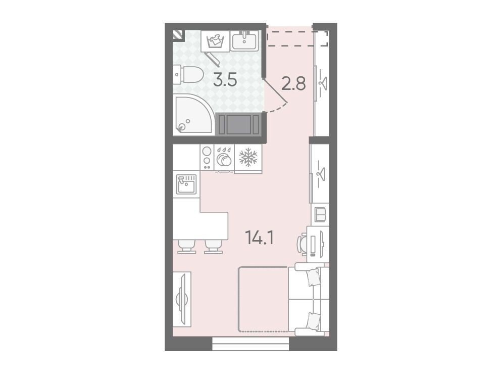 Планировка: Студия 20.40 м² в новостройке Пейзажный квартал