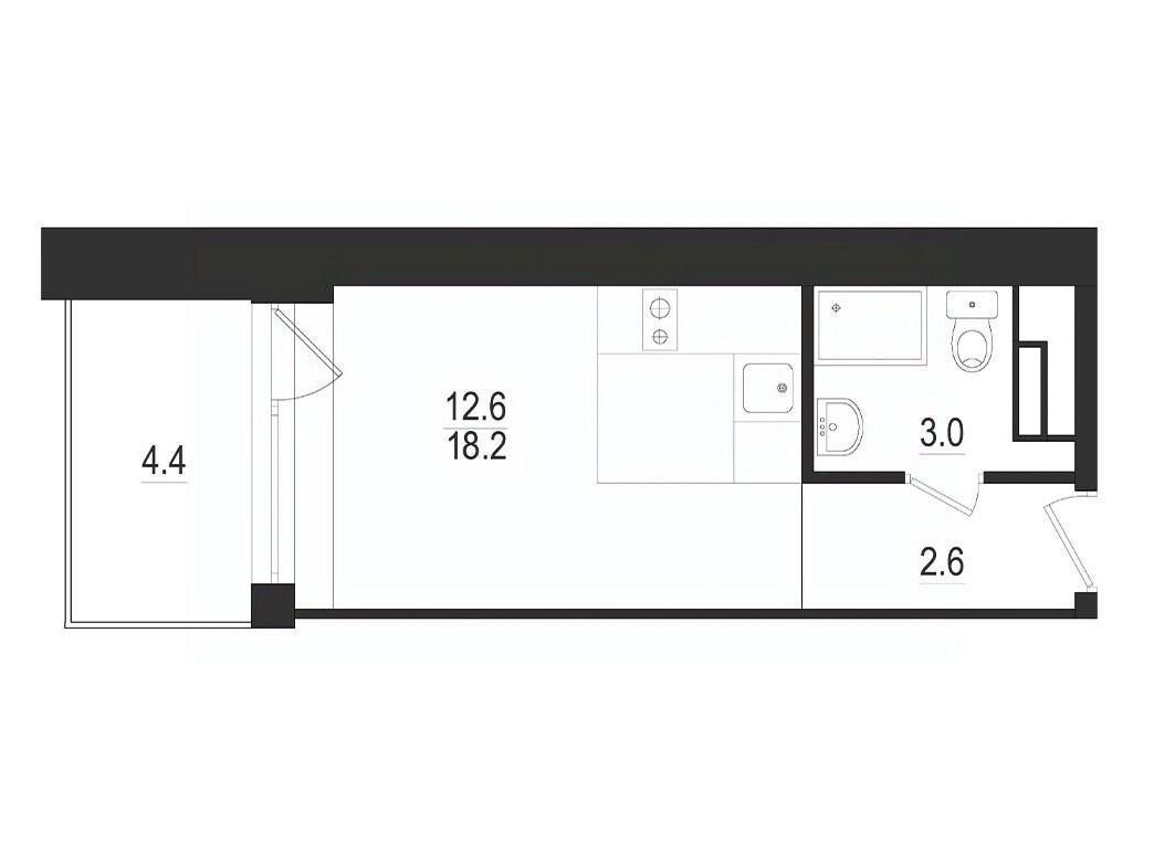 Планировка: Студия 22.60 м² в новостройке ЖК Морская Ривьера