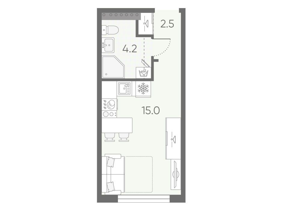 Планировка: Студия 21.70 м² в новостройке ЖК Пулково Лайк
