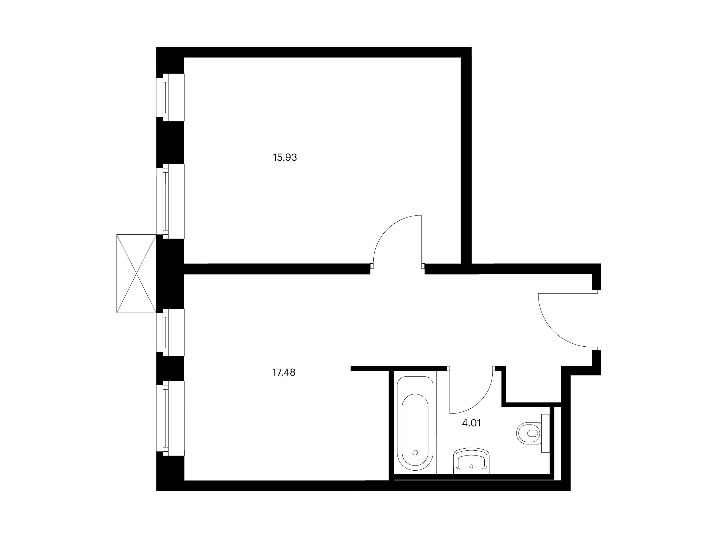 Планировка: 1-комн. квартира 37.42 м² в новостройке Вольта