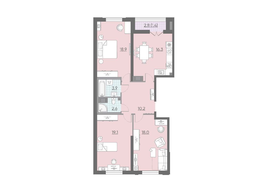 Планировка: 3-комн. квартира 89.40 м² в новостройке Цивилизация на Неве