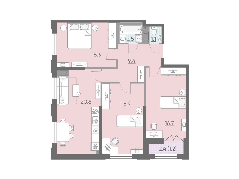 Планировка: 3-комн. квартира 82.50 м² в новостройке Цивилизация на Неве