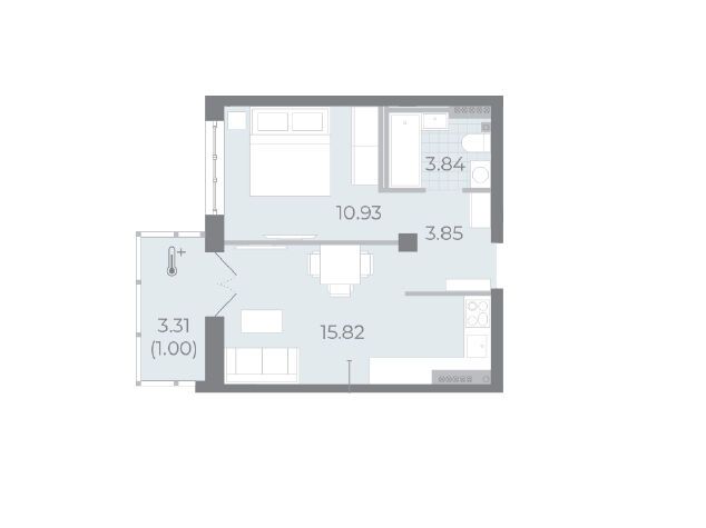 Планировка: 1-комн. квартира 35.40 м² в новостройке ЖК Нева Резиденс
