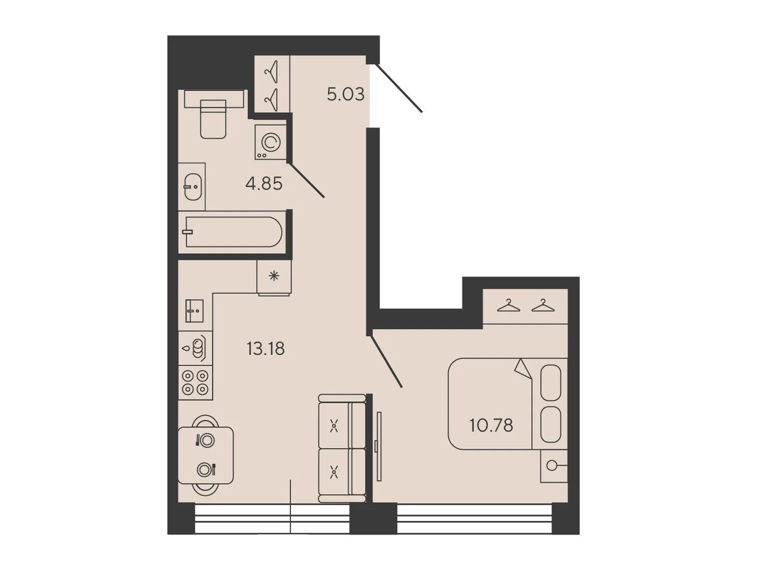 Планировка: 1-комн. квартира 33.84 м² в новостройке ЖК Башни Элемент