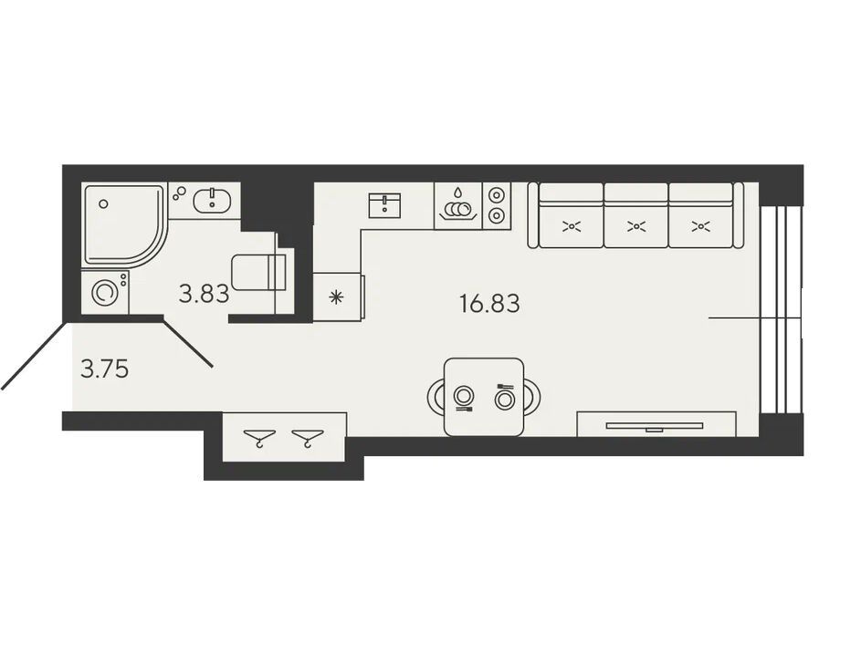 Планировка: 1-комн. квартира 24.41 м² в новостройке ЖК Башни Элемент