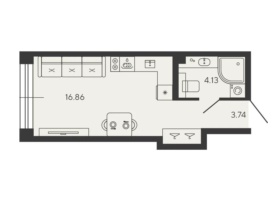 Планировка: 1-комн. квартира 24.73 м² в новостройке Башни Элемент
