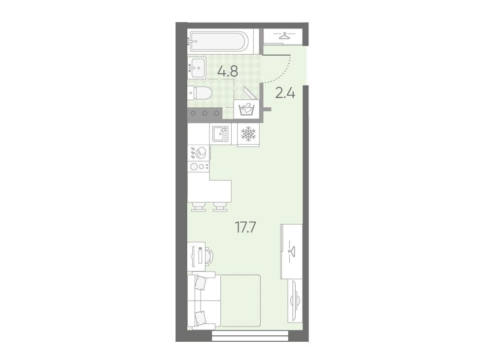 Планировка: Студия 24.90 м² в новостройке ЖК Пулково Лайк