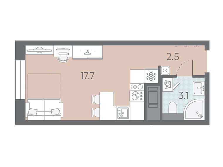 Планировка: Студия 23.30 м² в новостройке Большая Охта