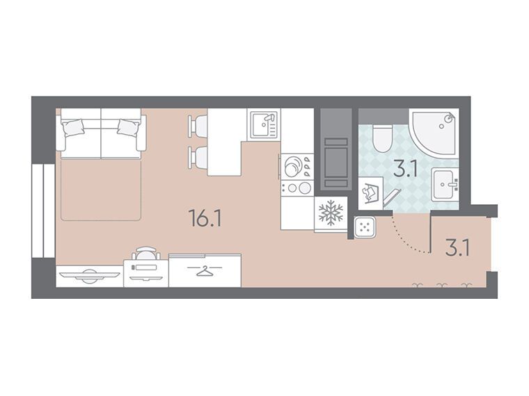 Планировка: Студия 22.30 м² в новостройке Большая Охта