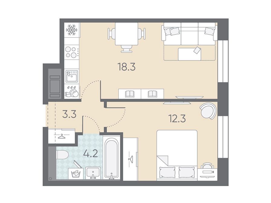 Планировка: 1-комн. квартира 38.10 м² в новостройке ЖК Большая Охта