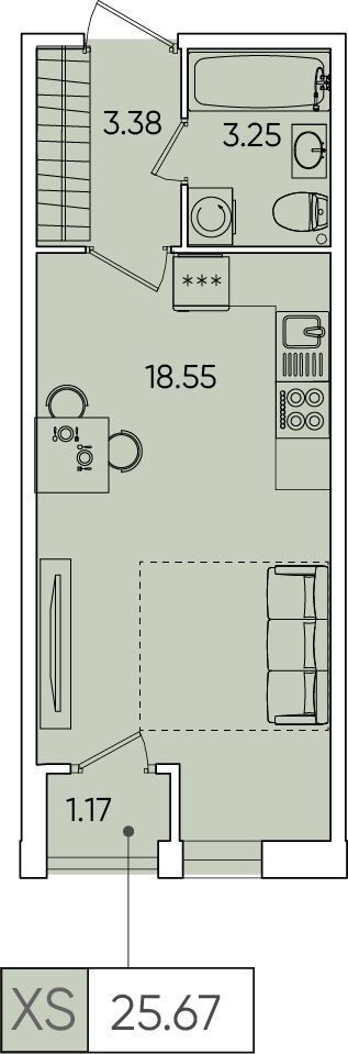Планировка: Студия 25.30 м² в новостройке ЖК Форест Аквилон