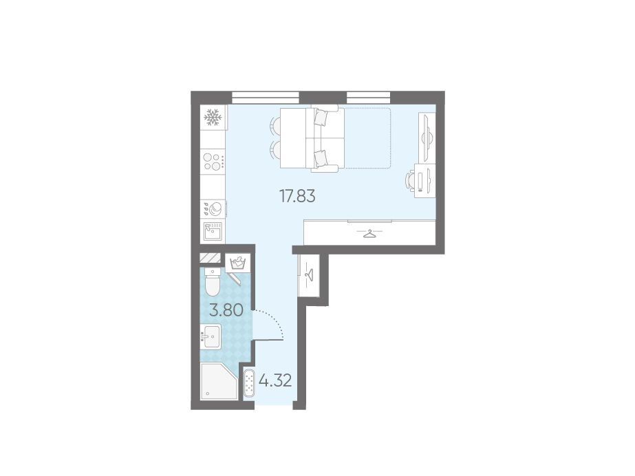 Планировка: Студия 25.95 м² в новостройке Морская миля